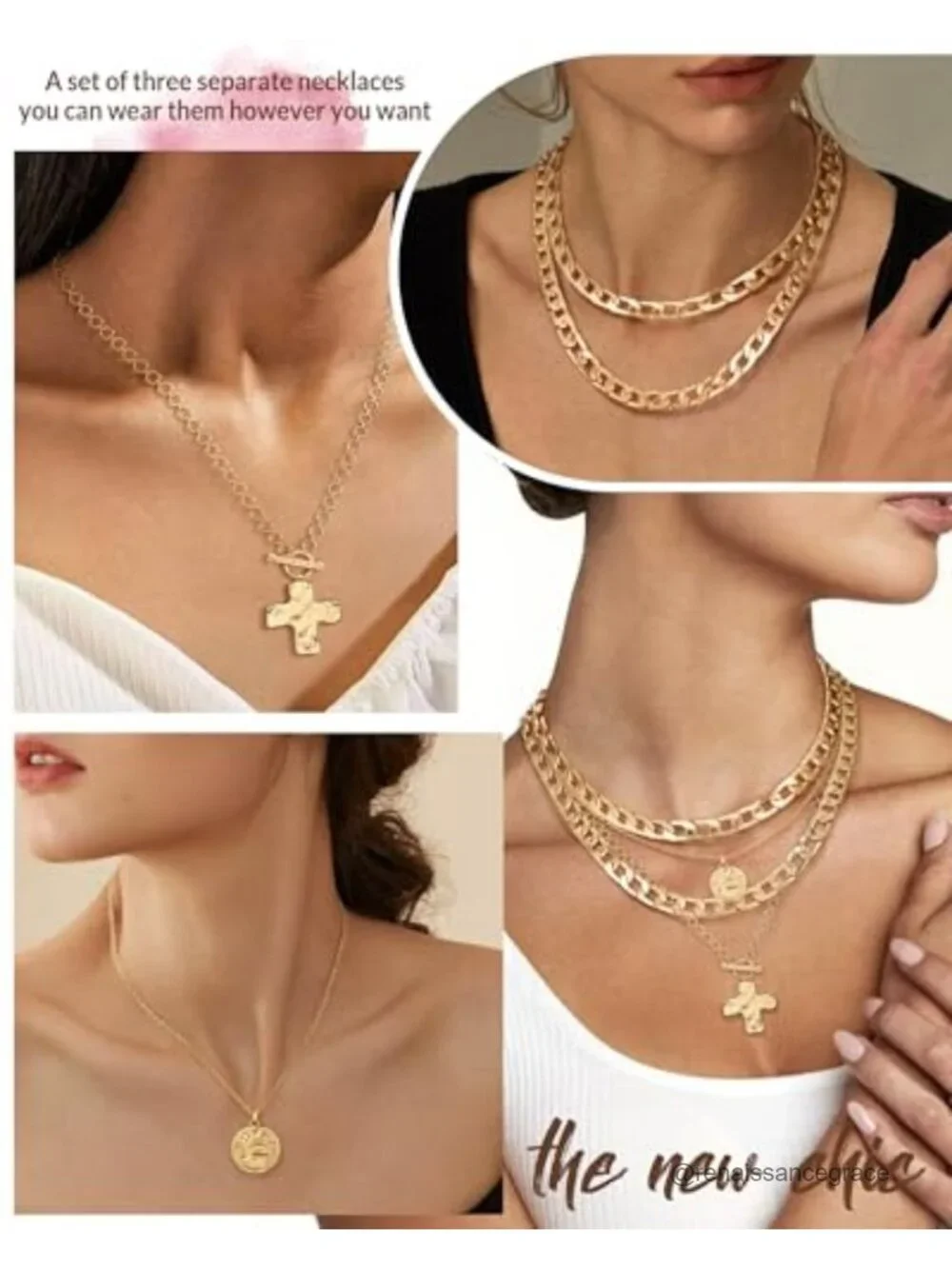 Layered Necklaces for Women Coin Cross Pendant Chunky Chain
